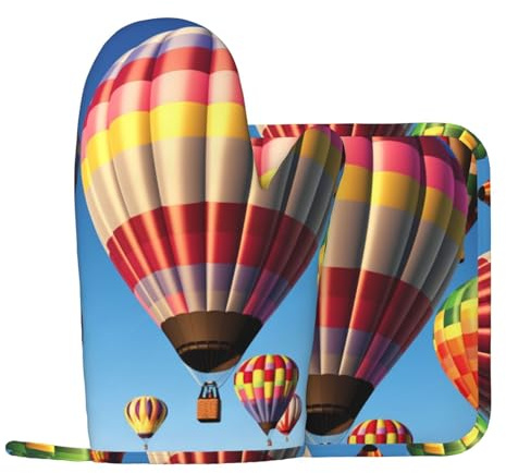 Lot de 2 maniques et maniques en silicone résistant à la chaleur pour montgolfières, gants de cuisine antidérapants et supports de poêles, cadeaux de cuisine pour homme et femme