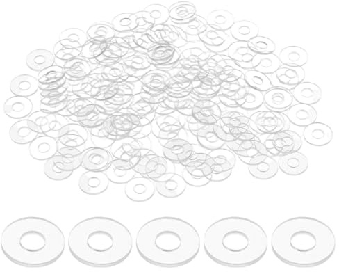 M METERXITY 200-Pack M4 PVC Flat Washers, 4mm ID 10mm OD 1mm Thick Clear Plain Plastic Washer Grommets for Door Handle/Automotive/Bathroom Hardware Replacement, Sealing Spacer Gasket Ring