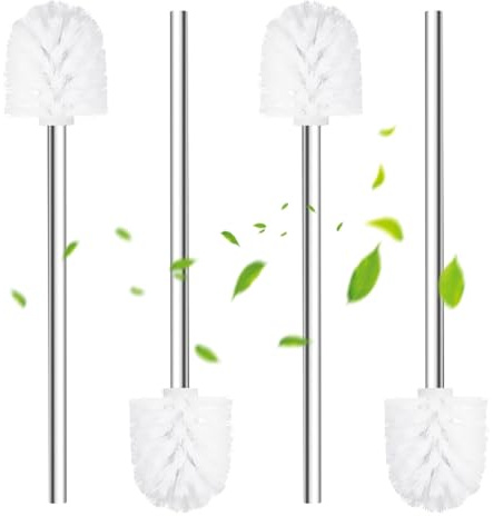 Escobilla de inodoro blanca de 6,5 cm de diámetro, 4 unidades, con mango de acero inoxidable, escobilla de inodoro para el baño, práctico juego de escobillas de inodoro con para una limpieza profunda