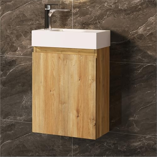 JINDOLI Waschtisch mit Unterschrank 40 cm- Badmöbel Set mit Waschbecken, Vormontiert Waschbeckenunterschrank Klein für Bäder, Gäste WC (inkl. Silber Armatur)
