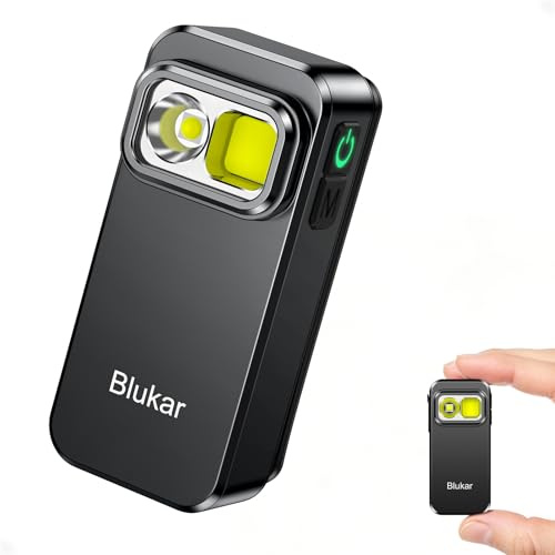 Blukar Mini Lampe Torche LED Rechargeable, 800L Mini EDC Lampe de Poche à Clip Ultra Puissante, 5 Modes,3 Sources de Lumière, IPX6 Étanche, Longue Durée& Portable Torche pour Camping/Randonnée/Urgence