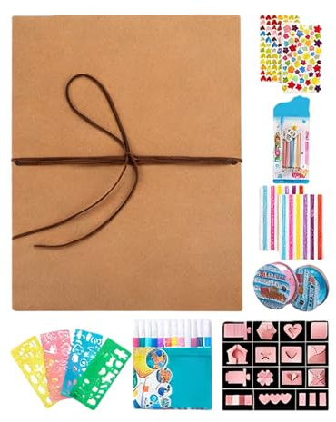 Mini quaderno dei ricordi, album portacarte fotografiche portatile, diario pieghevole fai-da-te con 12 penne colorate, copertina resistente con chiusura a fascia elastica, ricordo creativo per coppie