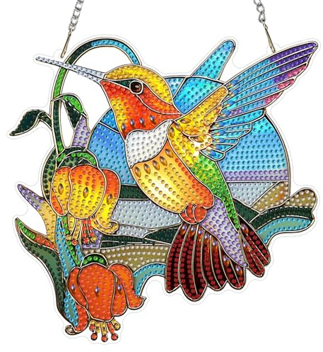 MEIYUDA Hanging 5D DIY Diamond Art Kits Adults Bird, Flower Diamond Painting Kit for Beginners Kids Suncatcher, Arts and Craft Kits for Adults Kids Home Wall Decor