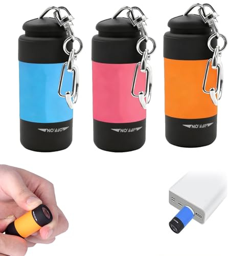 Lumive Mini Keyring Torch Rechargeable USB LED, Small Pocket Torches with Keychain, Waterproof Torch Keyring for Kids Adults, Bright Compact Flashlight for Camping, Party Bags, Hiking（3 Pack）