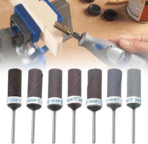 Lot de 56 tambours abrasifs avec tiges de papier abrasif pour outils rotatifs Dremel, grains 180/240/320/600/1000/1500/2000, avec tige de 3 mm (1/8) pour enlever la rouille métallique et le polissage