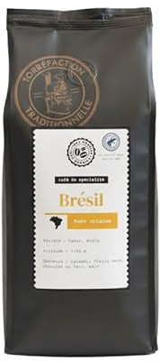 CAFÉS FOLLIET – Café en Grains Brésil Daterra – 100% Arabica – Notes Caramel, Fruits Secs, Chocolat & Malt – Café de Spécialité – Durable Certifiée Rainforest Alliance – 500 g