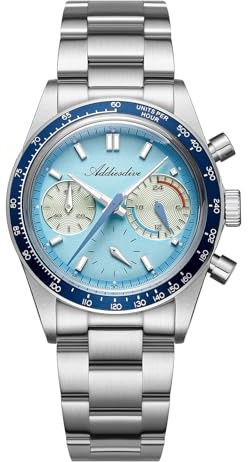 ADDIESDIVE Blue Chronograph Watch VK63 Quartz Movement 10 Bar Waterproof