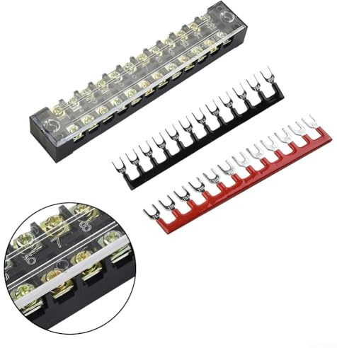 Bornier couvert à double rangée 12 positions 600 V 15 A pour connexion de fils électriques, bande de barrière isolée fixe à vis avec broches accessoires
