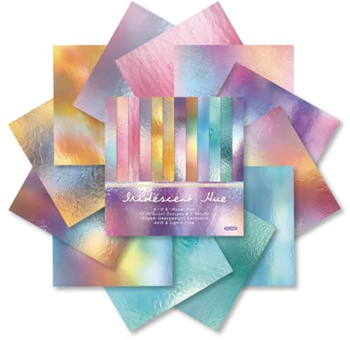 24 Blatt Holografisches Scrapbook Papier 15x15 cm, Doppelseitiges Bastelpapier mit Schimmernden Mustern, Dekopapier Set für Scrapbooking, Journaling, Kartenherstellung & DIY