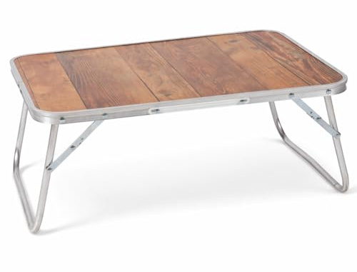 BAKAJI Tavolino da Letto in Alluminio e Legno, Vassoio Pieghevole da Colazione per Divano, Tavolo Porta Pc, Notebook, Tablet, Cena, Pranzo con Gambe Pieghevoli e Struttura Salvaspazio, 60 x 40 x 25 cm