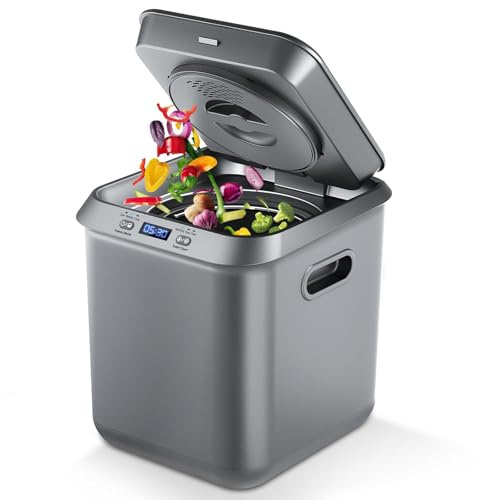 Smart Compost Bin 3.3L, Composter Elettrico Da Cucina Con Display LED, Modalità Smart One Touch E Pulizia Automatica, Bassa Rumorosità E Facile Pulizia, Riciclatore Alimentare Per Cucina Interna gray