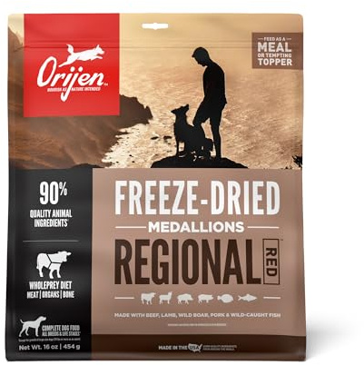 ORIJEN Grain Free High Protein Freeze Dried Dog Food & Topper Regional Red Recipe 16oz Bag