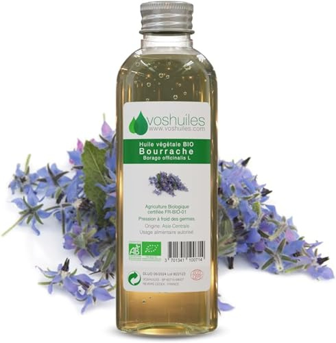VOSHUILES - Huile Végétale BIO de Bourrache Neutre (sans parfum ajouté) 50ml - Cosmétique/Bien-être - Soin Naturel pour Peau et Cheveux - Hydratation et Régénération