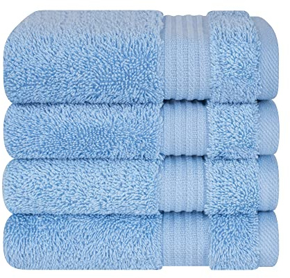 Cotton Paradise 100% Cotton Turkish Towel Set, Soft Absorbent Quick Dry, 4 Piece Washcloth Set, Sky Blue