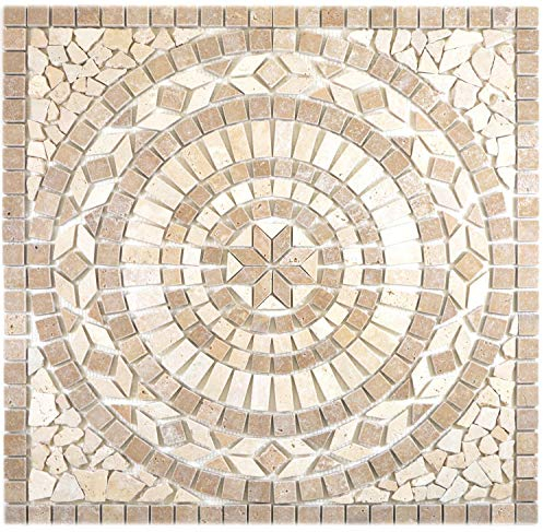 Naturstein Mosaik Einleger Fliese Groß Travertin beige walnuss für WANDDEKO BAD WC KÜCHENDEKO