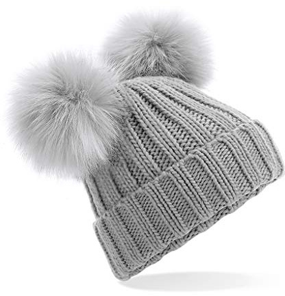 ASVP Shop Corkscrew Cable Knitted Bobble Hat Plain Boys Girls Beanie Warm Winter Pom Wooly Cap (Light Grey-T, Junior)