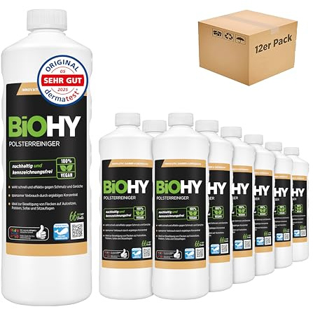 BiOHY Spezial Polsterreiniger (12 x 1 Liter) | Konzentrat für Sofas, Polstermöbel, Teppiche & Textilien | für Nasssauger & Waschsauger | Fleckentferner | effektiver Textilerfrischer
