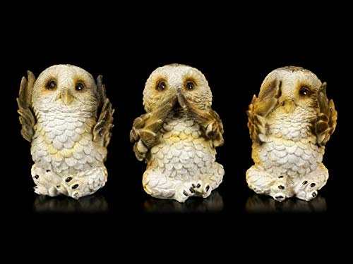 DREI weise Eulen Figuren - Nichts sehen, Nichts hören, Nichts sehen, 3er Set | Tierfiguren, Dekoartikel, Deko-Figur, H 7,5-8 cm