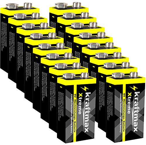 16er Pack kraftmax Xtreme 9V Block Hochleistungs- Batterien ideal für 10 Jahres Rauchmelder - 6LR61 9 Volt Longlife Blockbatterie mit maximaler Lebensdauer