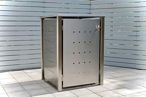KIRCHBERGER METALL Mülltonnenbox 240 Liter aus Edelstahl 1er Box ohne Befestigungsset Pflanzendach Standard Griff