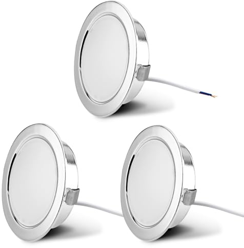 Juego de 3 Focos LED Empotrables para Muebles 230V, 3.5W LED IP44 G4 15mm de Grosor Foco Empotrable Led Techo, 3000K Blanco Cálido Para la cocina, Los Armarios con Espejo del Baño, Cromo