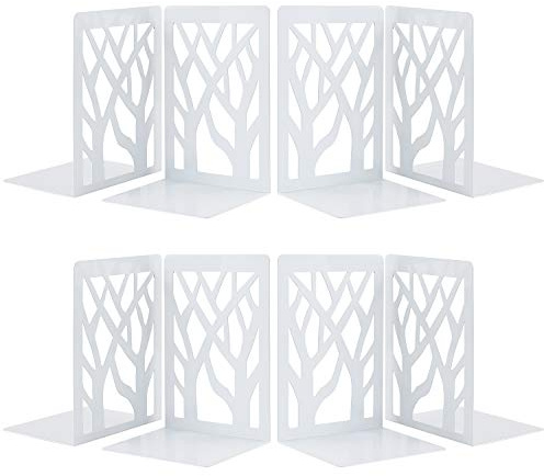 MSDADA Buchstütze 4 Paar Buchstützen aus Metall Buchhalter CD Regal Ordnerhalter DVD Dekorativer Buchstaender für Schwere Bücher Bücherstützen für Home Office Bücherstopper(Weiß)