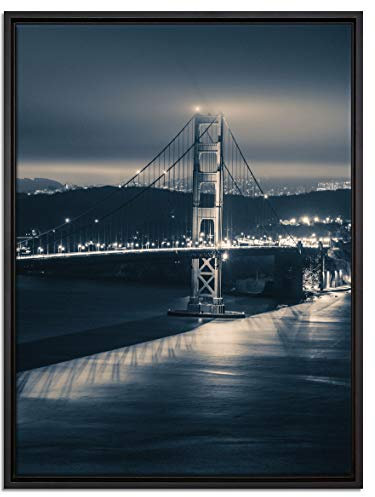 Pixxprint Golden Gate Bridge in New York Leinwandbild 80x60 cm im Bilderahmen, Wandbild, Schattenfugenrahmen, Kein Poster