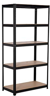 KITHOME - Estantería Metálica Almacenaje de Acero en Negro y 5 Baldas de MDF, 150x75x30cm