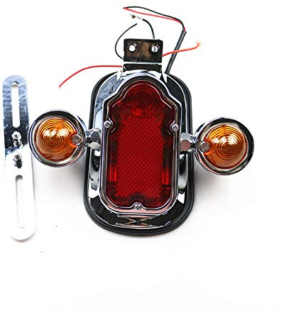 Chrom Motorrad Tomstone Rücklicht Blinker Set für Harley 05-12 Deluxe 05-07 Springer Classic FL Heckfender 1973/1998 Big 1947/1954 Cruiser Chopper Custom