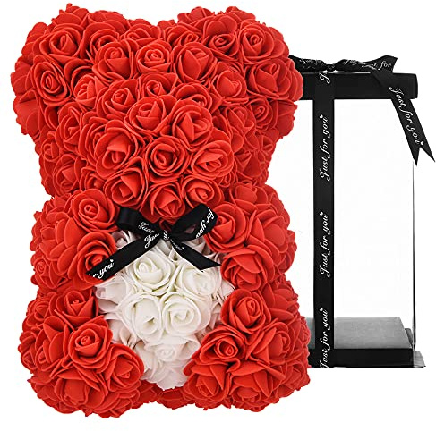 Geschenke für Mama, Geburtstagsgeschenk für Frauen, Valentinstagsgeschenk, Bär, Rose Teddybär in Einer Geschenkbox, vollständig zusammengebaute Geschenkbox, Hochzeit und Jubiläum… (Groß Rot)