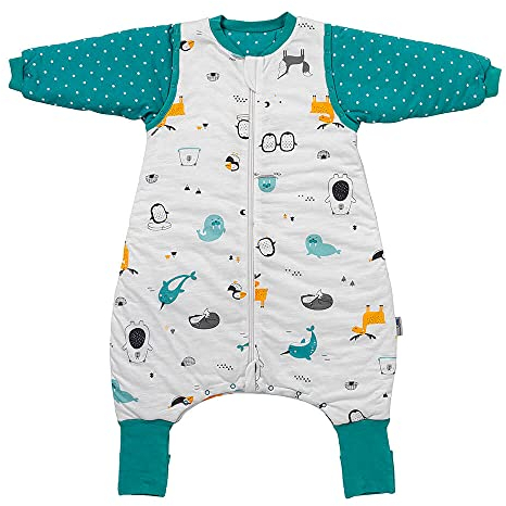 schlummersack Baby Schlafsack mit Füßen Bio Baumwolle 2.5 Tog 70 cm Polarfreunde | Schlafsack mit Beinen und verlängerten Bündchen für eine Körpergröße von 70-80cm | Schlafsack mit Ärmel