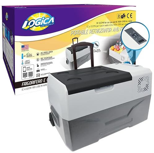 LOGICA Mini-Kühlschrank und Gefrierschrank, tragbar, 30 Liter, für Auto, LKW, Boot oder Wohnmobil, mit Wandladegerät und Ladegerät für Zigarettenanzünder