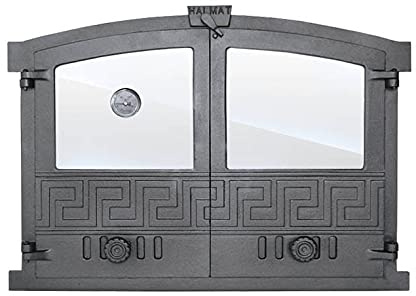 BBQrolling Porta del forno Premium in ghisa con vetro + termometro per forno in pietra, porta aperta, porta del pane 600 x 430