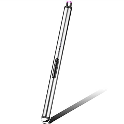 Encendedor de Vela eléctrica, Recargable Barbacoa Encendedor, DIRIGIÓ Interruptor de Seguridad de Pantalla de batería Encendedor for Acampar al Aire Libre de Vela Barbacoa Cocinando (Color : Silver)