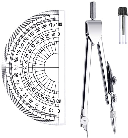2 Pcs Drafting Compass Set, Geometry Compass Set Maths Protractor Rulers