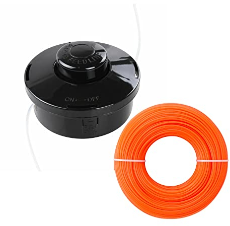 ASOENTIWOX Strimmer Head, Universal Trimmer Head M10 x 1.25 LHF, Petrol Strimmer Spool Replacement Head, With 2.4mm X 30M Strimmer Line, Pre-installed 1m Strimmer Wire