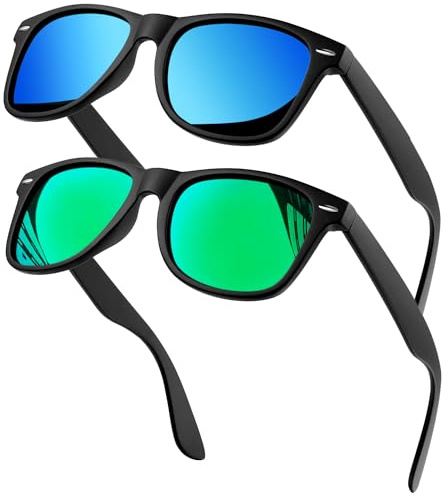 KANASTAL Occhiali da Sole Verdi Blu Specchio Specchiati Uomo Donna Polarizzati Azzurre UV400 Colorati Vintage Quadrati Blue Green Sunglasses per Estate Viaggio Spiaggia -Lenti Azzurri + Verde