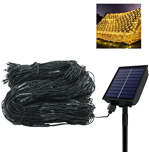 YARDIN Solar Lichternetz LED 6 x 4m Außen und Innen 13 Modi Timer, 480 LED Solar Lichtervorhang Aussen, Solar Lichterkette Netz Warmweiß für Weihnachten, Hochzeit, Party, Wand