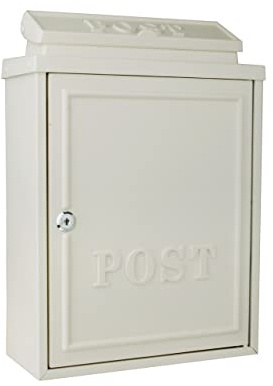 AuraHome Vintage Weatherproof Post Box Classic POST Design-Lockable Heavy Duty Secure Wall Mounted Letter Mail for Walls/Gates/Garages.Charming easy to fit Cream with Cream POST Improved Design