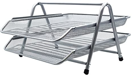 Raylu Paper - Ablage für Briefe und Dokumente, Schreibtisch-Organizer, 2 leicht zugängliche Metall-Ablagen, Größe A4, 34 x 28 x 19 cm, silberfarben