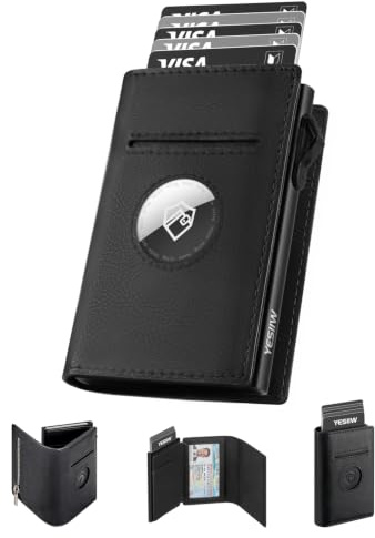YESIIW Airtag-Geldbörse für Herren, RFID-blockierend, Leder-Kartenhalter, Geldbörse mit Geldclip, Reißverschlusstasche und Ausweisfenster, Modern, minimalistisch und intelligent