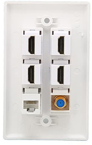 HDMI Socket Wall Plate Distribution and Organization Multimedia Wall Plates Socket Panel, 6 Ports HD Multimedia Interface CAT6 TV F Head Ethernet 3 in 1 Panel (11.5cm*7cm)