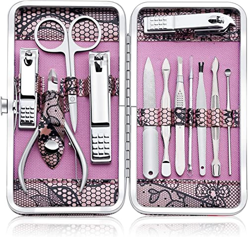 Keiby Citom Maniküre Set Professionelles Nagelknipser Kit Pediküre Kit -12 stücke Pflegeset aus Edelstahl Nagelpflege Werkzeuge Reise Grooming Kit (Rosa)