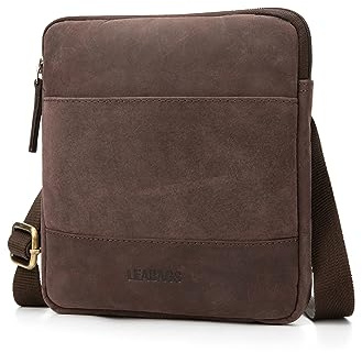 LEABAGS Leder Umhängetasche Herren - Messenger Bag Herrenhandtasche, Vintage Echtleder Crossbody Bag Herren, Handtaschen Arbeitstasche Tragetasche, Schultertasche für Männer (Nature Dunkelbraun XS)