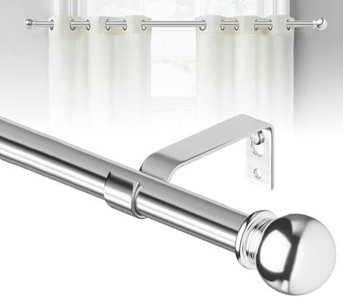 gardinenstange silber 71-155 cm, gardinenstange edelstahl set mit Halterungen, 16mm wandmontage gardinenstange polierter chrom 1.5m lang, gardinenstange outdoor wetterfest