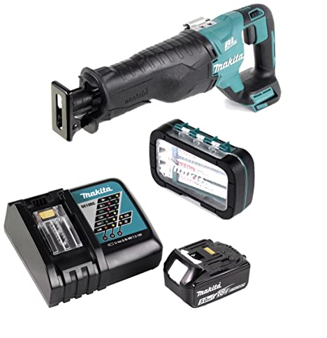 Makita DJR 187 RT Akku Reciprosäge 18 V Brushless Säbelsäge + 1x Reciprosägeblatt Sortiment (P-81290) + 1x 5,0 Ah Akku + Ladegerät