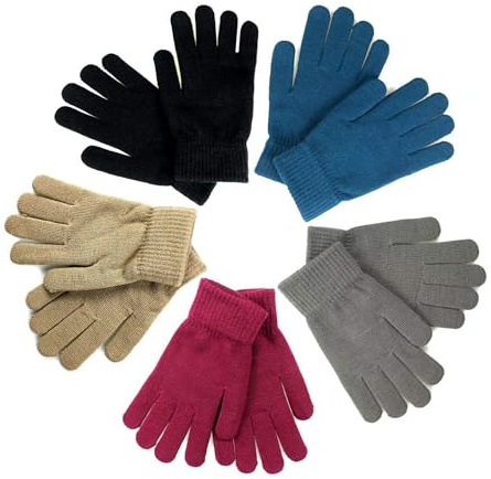 SHALEDOW 5 Pairs of Stretchy Knit Warm Gloves for Men Women and Teens Winter Magic Gloves Stretchy Warm Knit Bulk Pack Mens Womens - Large size