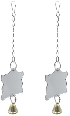Vogel Spiegel mit Glocke, 2 Stück Mini Vogel Spiegel Spielzeug, 18cm Längen, Lustige Vogelspielzeug für Vögel, Sittiche, Nymphensittiche, Wellensittiche, Sitzstangen