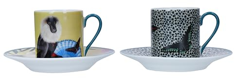 MIKASA x Sarah Arnett Porcelain Espresso Cups and Saucers, Set of 2, 85ml