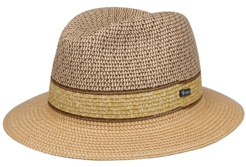 Lipodo Cardello Traveller Strohhut Naturfarbener Herrenhut mit Muster Made in Italy Leicht Atmungsaktiv Herren Frühjahr Sommer